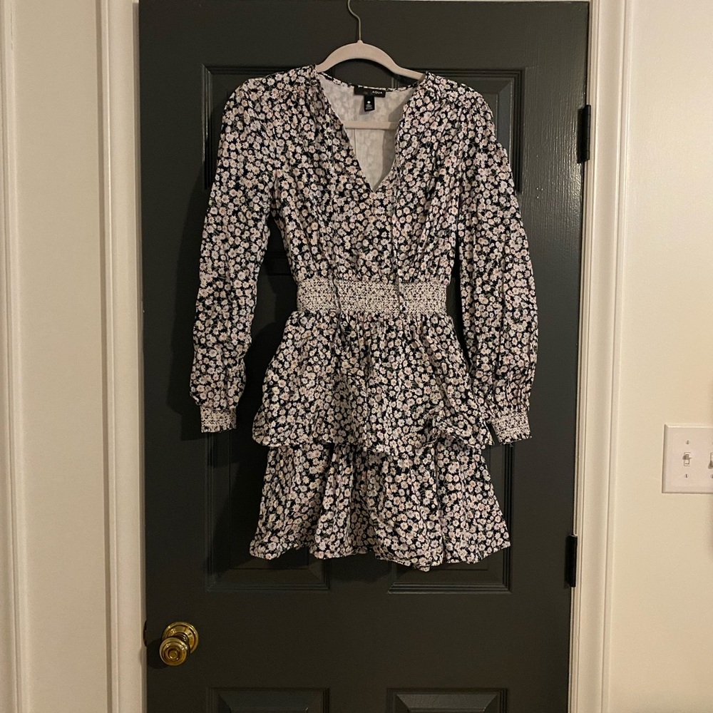 Bloomingdale’s Aqua Floral Long Sleeve Dress